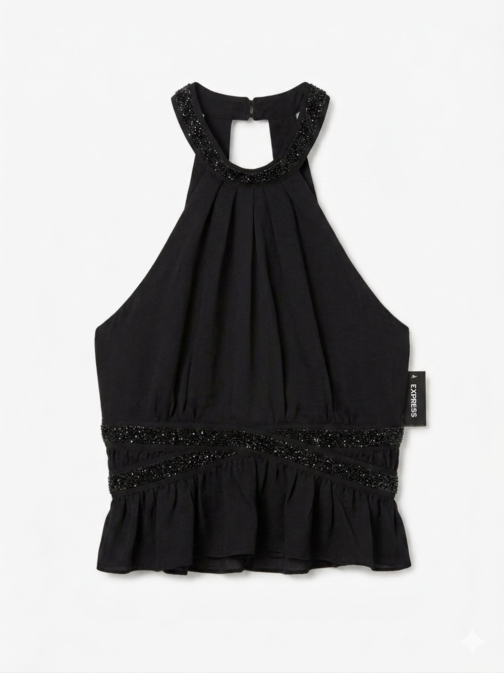 Express beaded collar neck sleeveless halter top